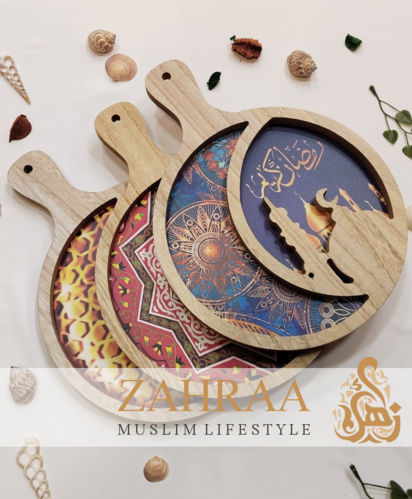 Holzteller mit Griff Masjid Design
